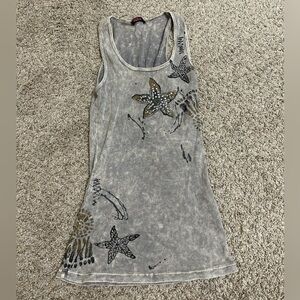 T Party Fashion Gray Embellished Tank Top Women's Y2K Cotton Beach Travel Paint